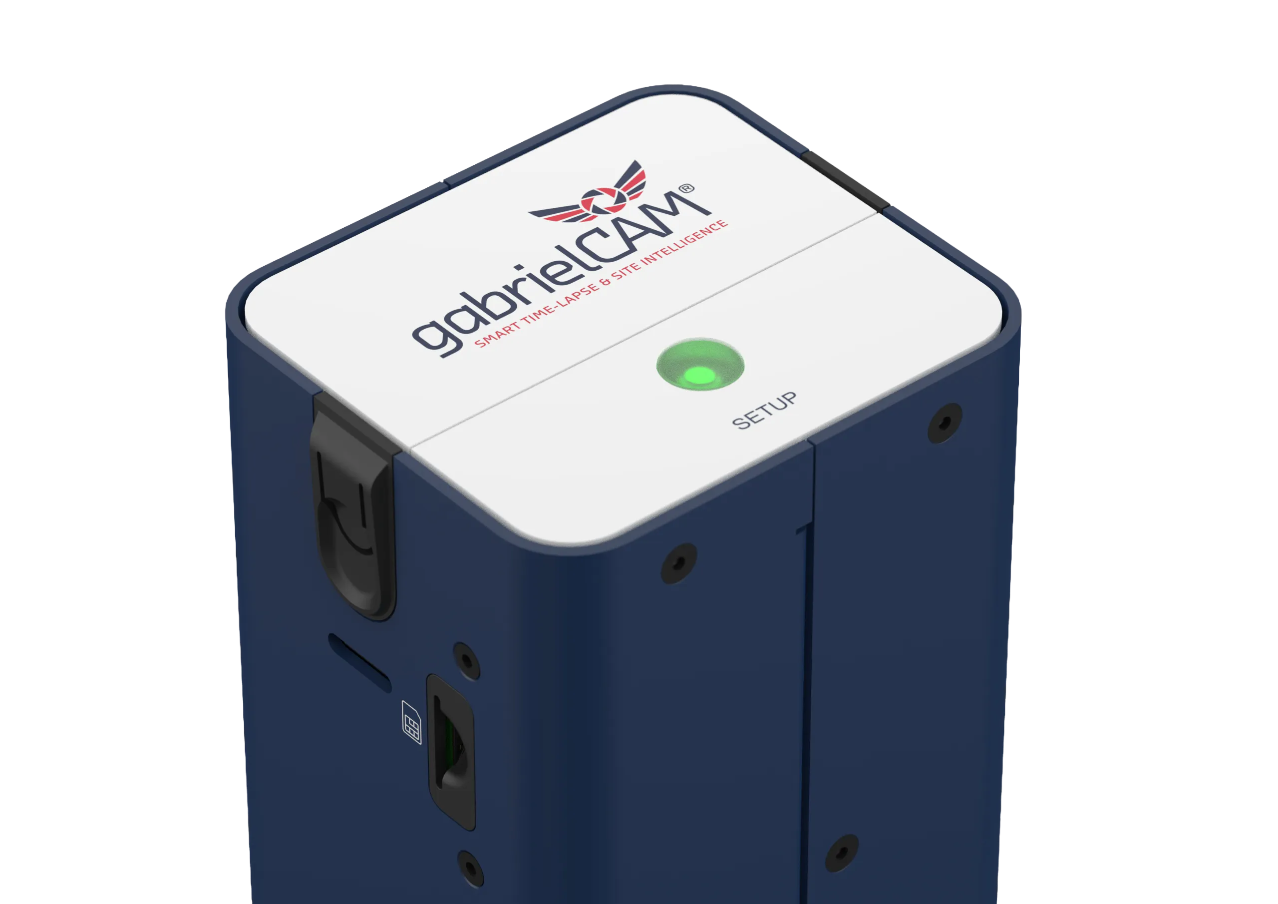 Top-down view of the gabrielCAM® Engine control module showing the interface and setup indicators.